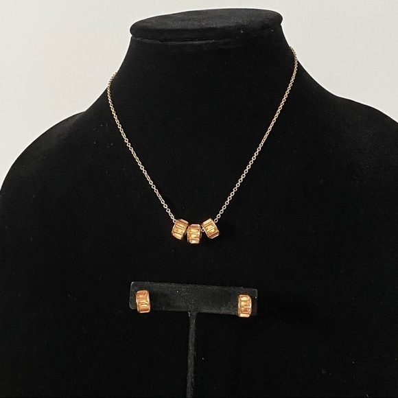 Jewelry Set Earrings Necklace Peach Crystals - Picture 12 of 12